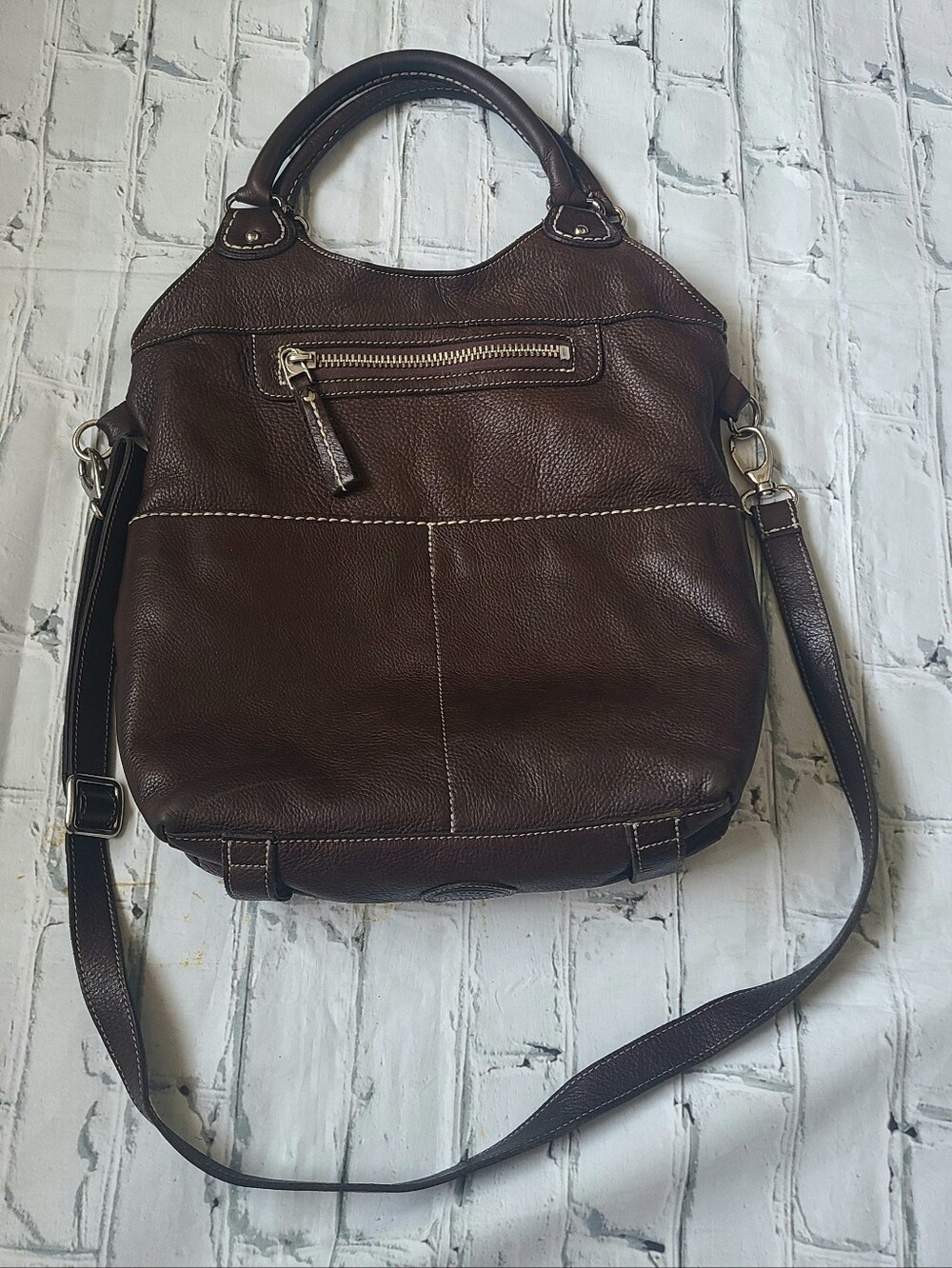 ROOTS DARK BROWN LEATHER SHOULDER/HANDBAG/CROSSBODY BAG